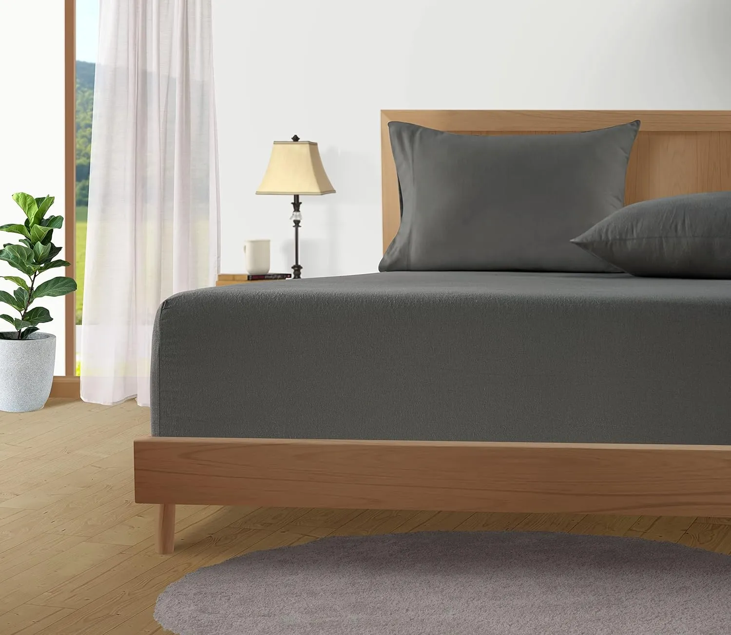 LANE LINEN Cotton Flannel Sheets Queen Size - Brushed for Extra Softness - Lightweight Queen Size 100% Cotton Sheets Set - Warm & Cozy Flannel Winter Sheets Queen Size, 15" Deep Pocket - Charcoal