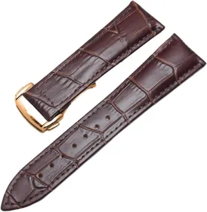LAnGSHAW 20mm 22mm Leather Watchbands Wiht Deployment Clasp Watch Band Strap Bracelet Replacement Accessories (Band Color : Brown Gold Clasp, Band Width : 20mm)