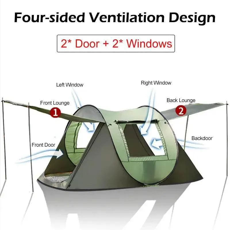 Large Capacity 4 to 5 Persons Automatic Pop Up Camping Tent for Easy Setup