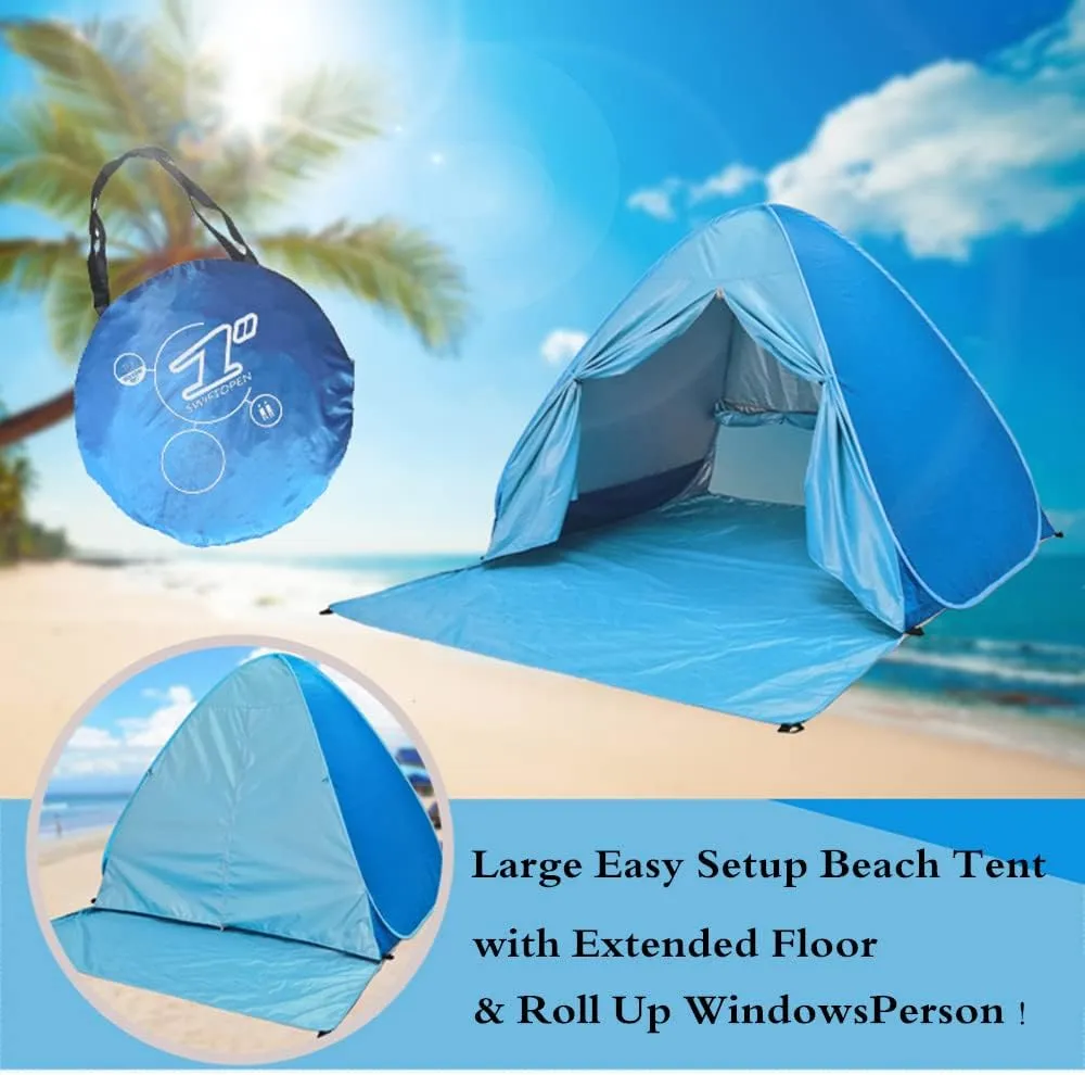 Large Pop-Up Beach Tent, Portable Camping Tent Sun Shade Shelter Pop Up Instant Portable Outdoors 2-3 Person Beach Cabana Sets Up in Seconds, Water-Resistant UV Protection Sun Shelter