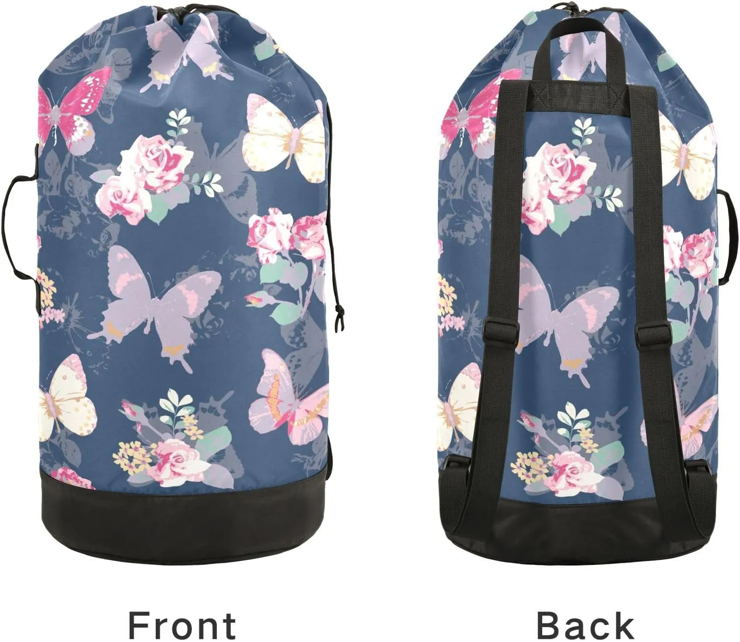 Laundry Backpack Laundry Bag with Adjustable Shoulder Straps Handle Dirty Laundry Bag for Traveling Camp College Dorm Heavy Duty Waterproof Large Capacity Butterfly Blue