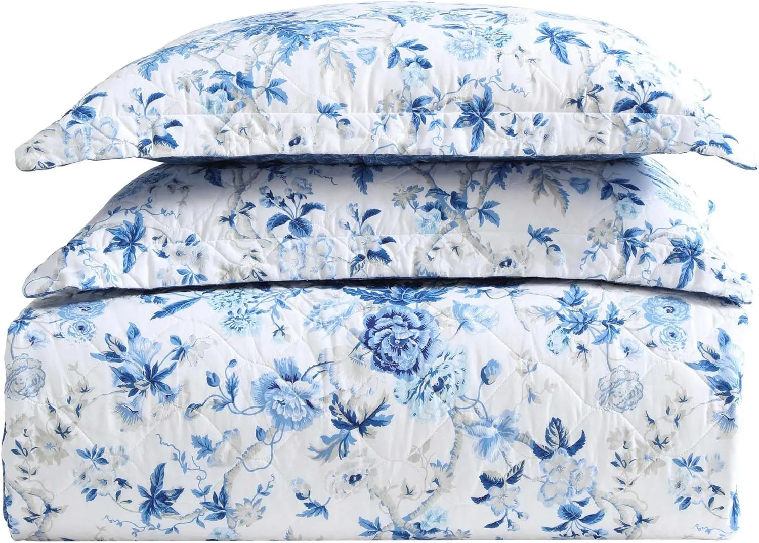 Laura Ashley - King Quilt Set, Reversible Cotton Bedding with Matching Shams, Lightweight Home Decor for All Seasons (Breezy Floral Blue, King)