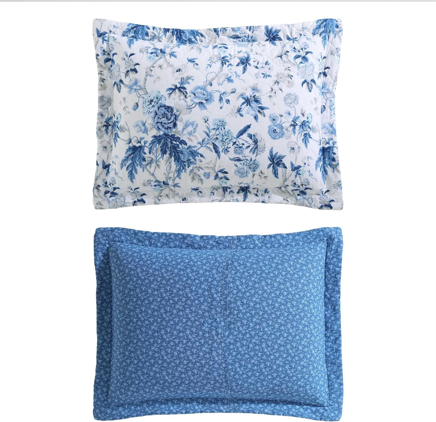 Laura Ashley - King Quilt Set, Reversible Cotton Bedding with Matching Shams, Lightweight Home Decor for All Seasons (Breezy Floral Blue, King)