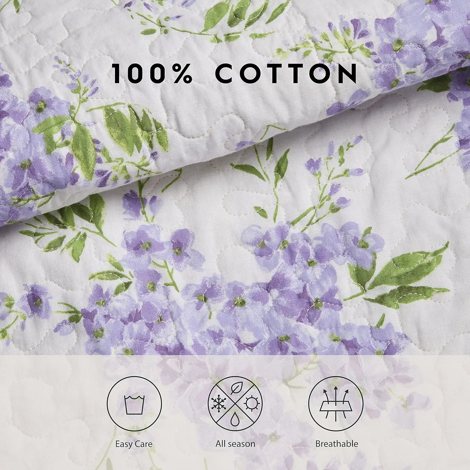 Laura Ashley - Queen Quilt Set, Reversible Cotton Bedding with Matching Shams, Lightweight Decor for All Seasons (Keighley Lilac, Queen)