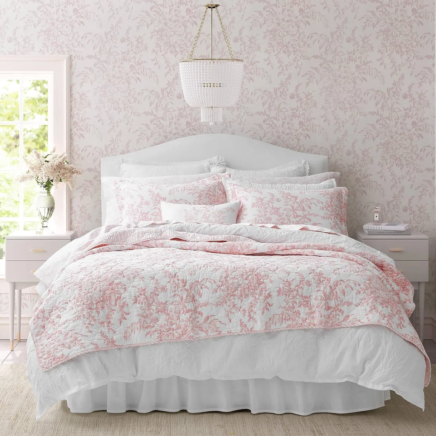 Laura Ashley - Queen Quilt Set, Reversible Cotton Bedding with Matching Shams, Lightweight Home Decor for All Seasons (Bedford Pink, Queen)