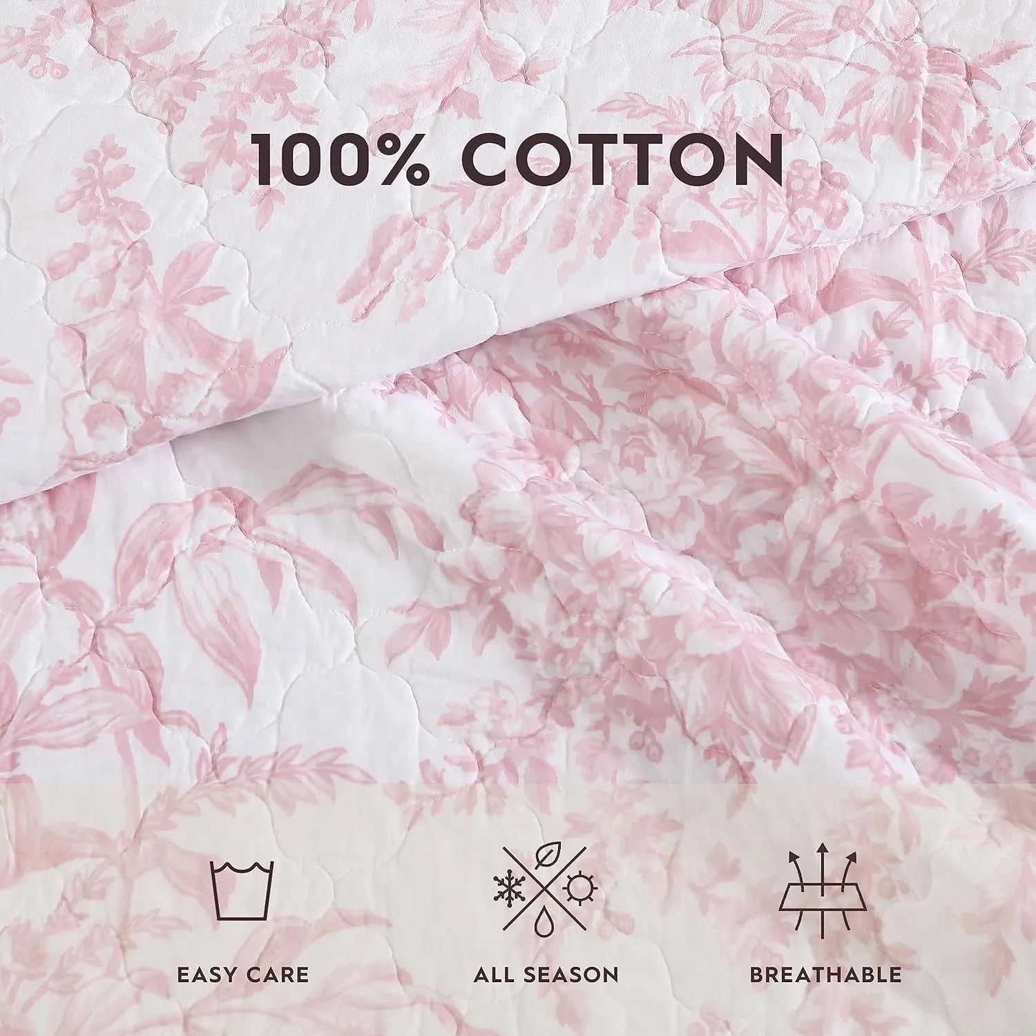 Laura Ashley - Twin Quilt Set, Reversible Cotton Bedding with Matching Sham, Lightweight Home Decor for All Seasons (Bedford Pink, Twin)