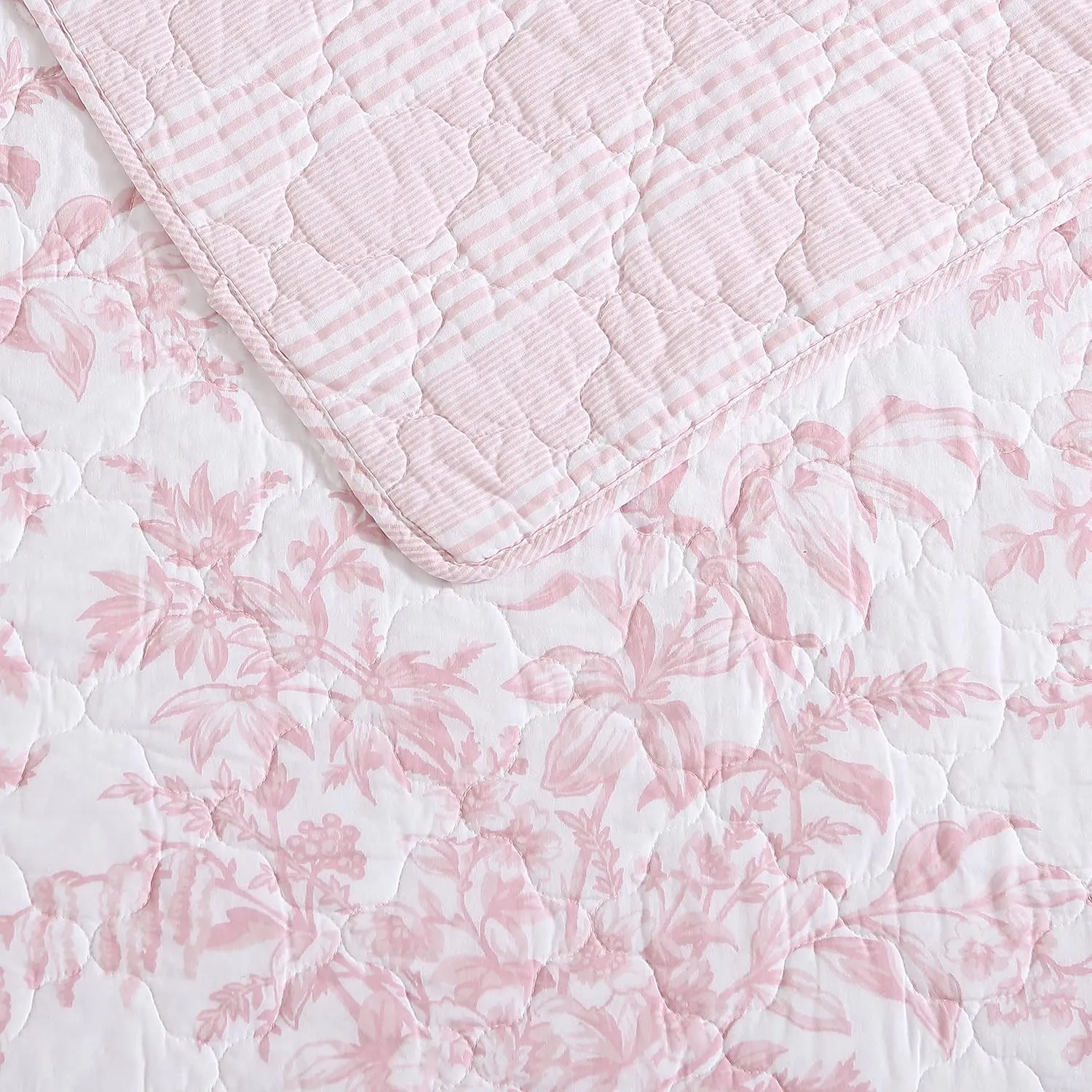 Laura Ashley - Twin Quilt Set, Reversible Cotton Bedding with Matching Sham, Lightweight Home Decor for All Seasons (Bedford Pink, Twin)