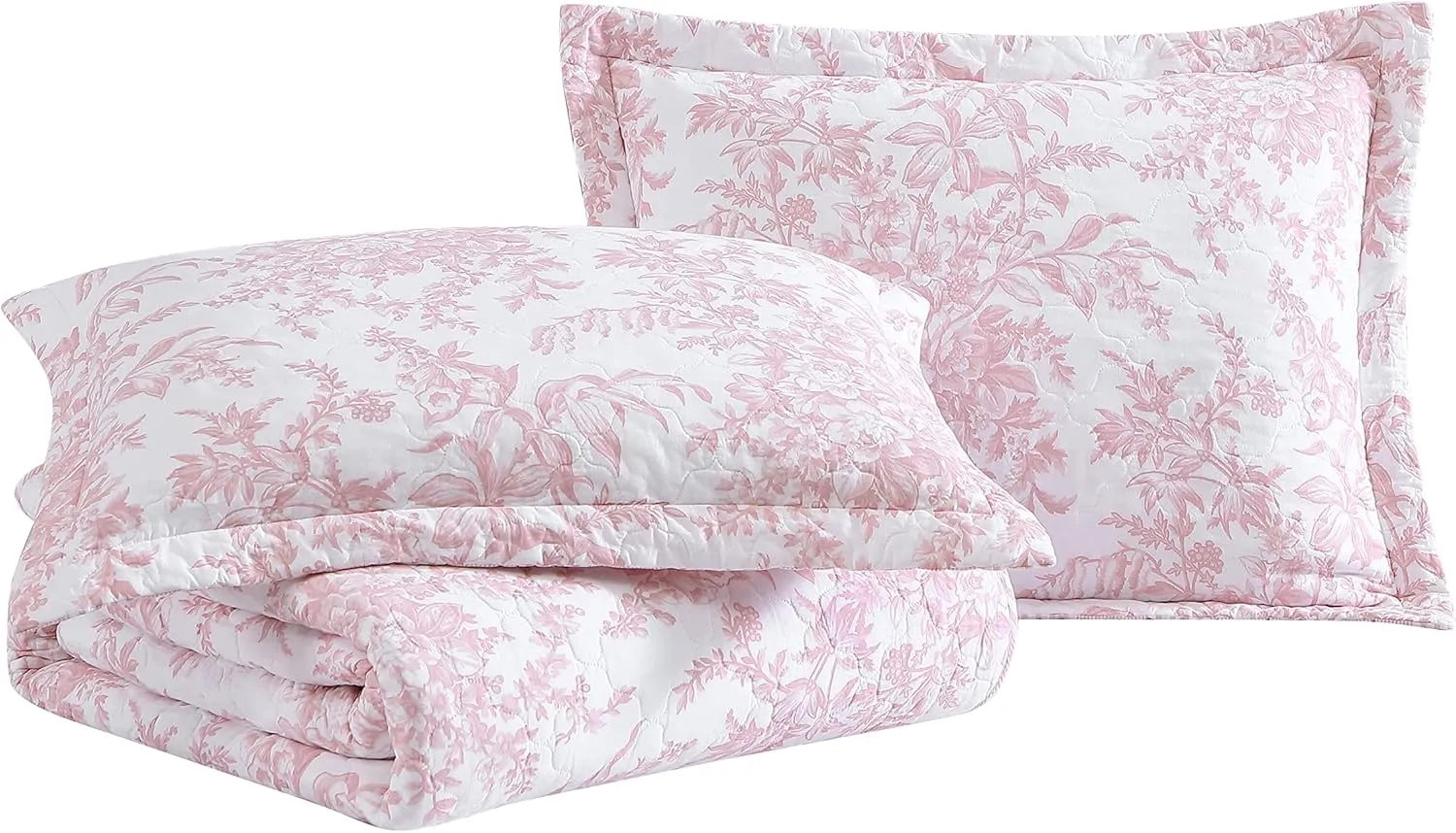 Laura Ashley - Twin Quilt Set, Reversible Cotton Bedding with Matching Sham, Lightweight Home Decor for All Seasons (Bedford Pink, Twin)