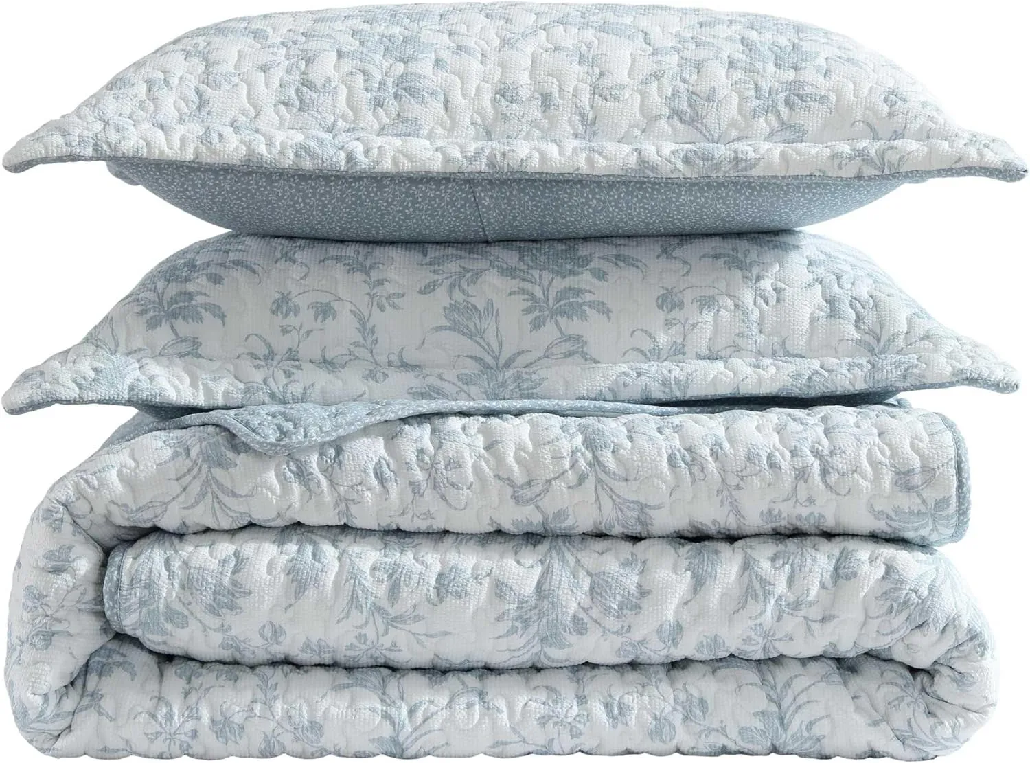 Laura Ashley - Twin Quilt Set, Textured Seersucker Bedding with Matching Sham, Reversible Bedding Essentials (Amberly Pastel Blue, Twin)