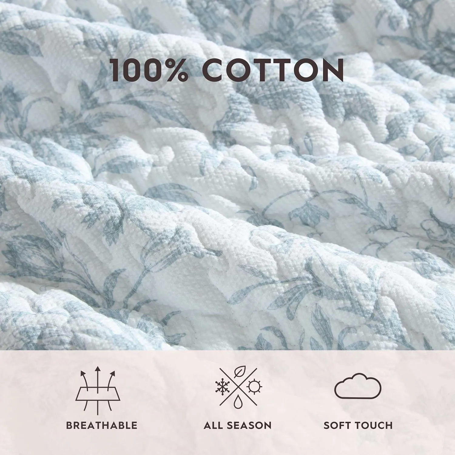 Laura Ashley - Twin Quilt Set, Textured Seersucker Bedding with Matching Sham, Reversible Bedding Essentials (Amberly Pastel Blue, Twin)