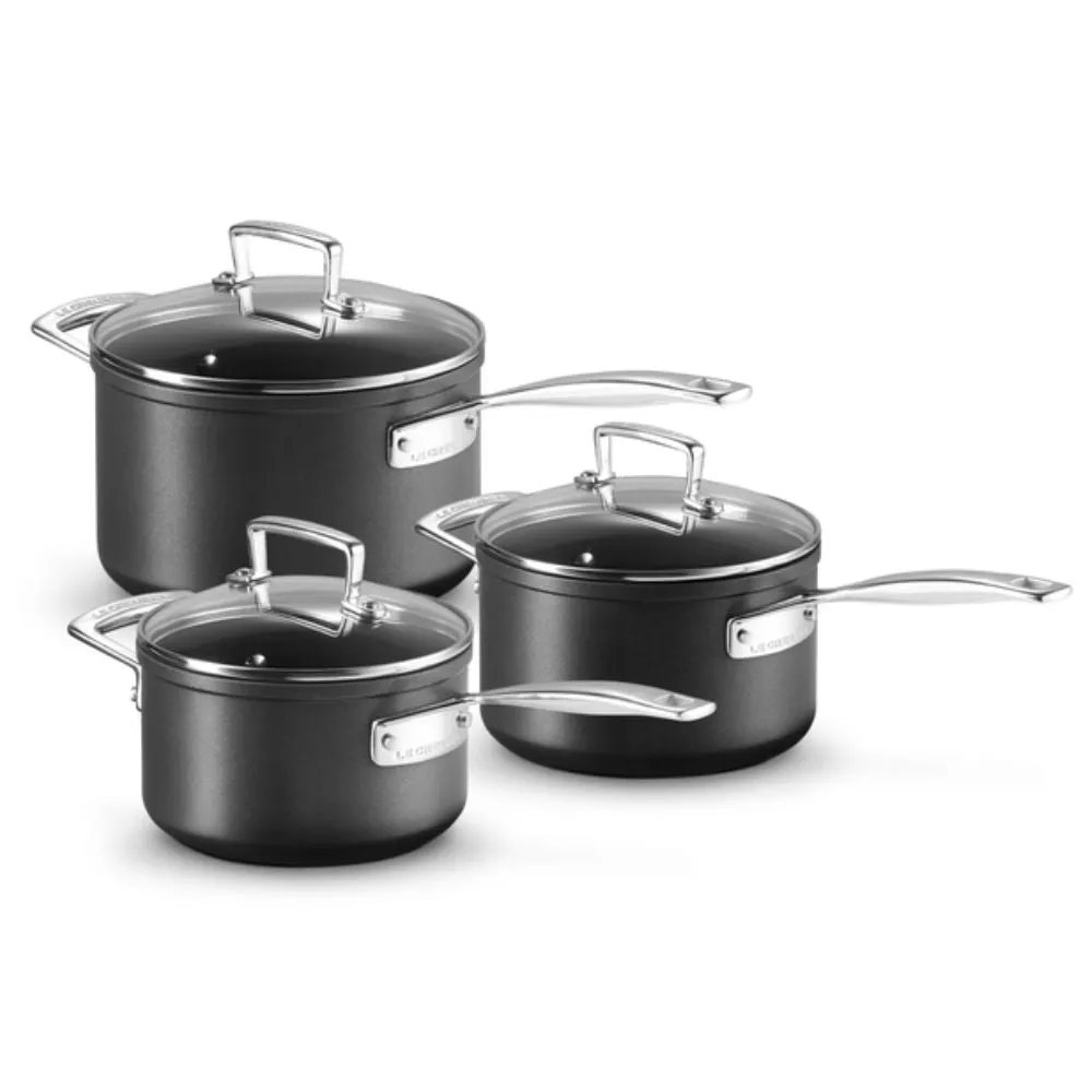 Le Creuset Toughened Non-Stick 3-piece saucepan set with glass lid
