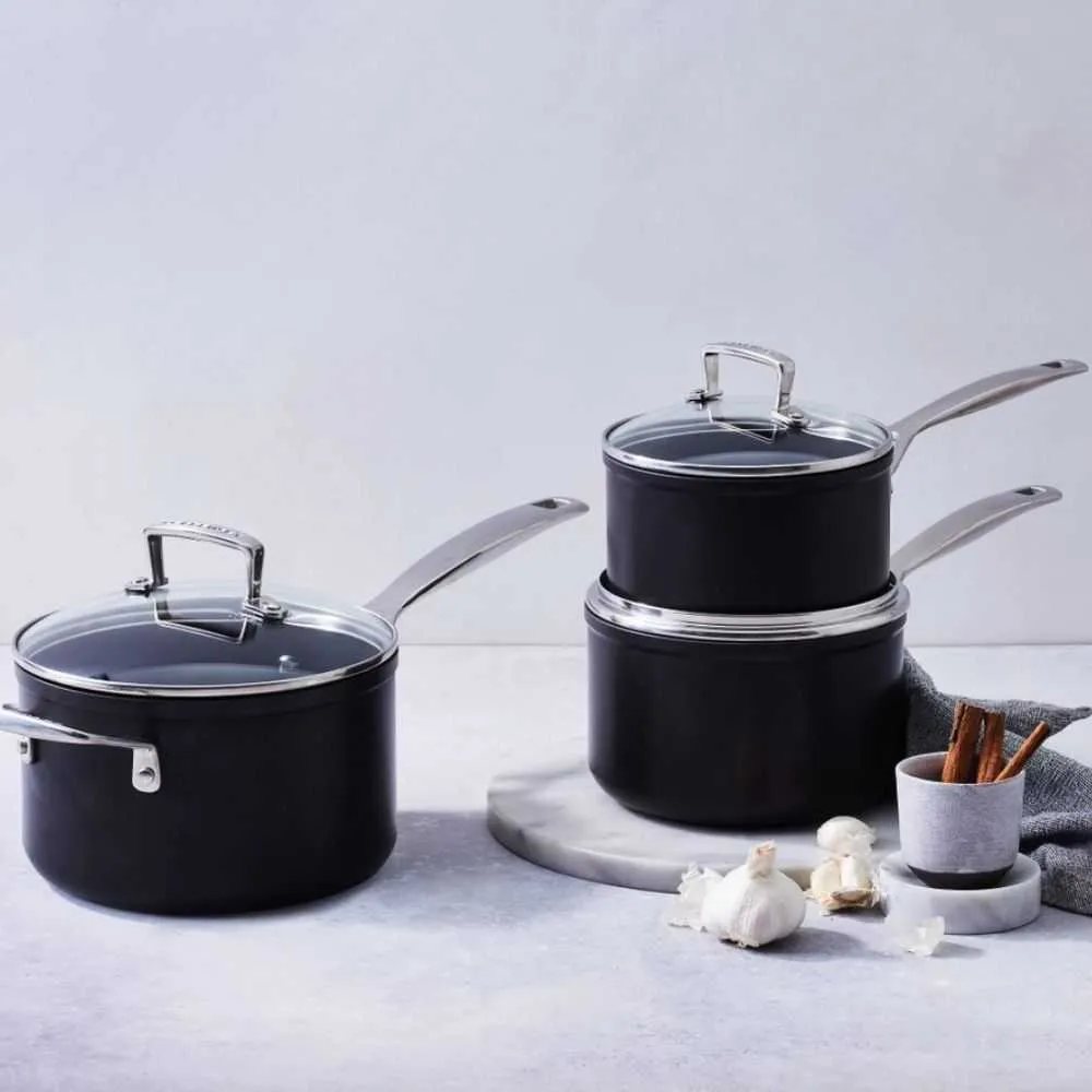 Le Creuset Toughened Non-Stick 3-piece saucepan set with glass lid