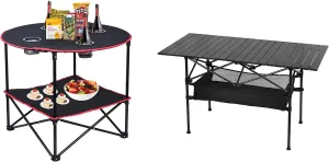 LEADALLWAY Camping Table Folding Picnic Table with 4 Cup Holders and Carrying Bags and Folding Camping Table