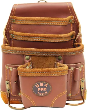 Leather Tool Pouch for Carpenter | Best for Electricians, Plumbers, Handyman and Framers | 10 Pockets with 2 Stainless Steel Hammer Holders