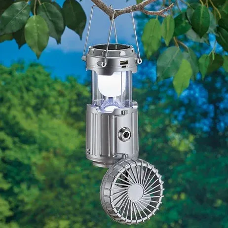LED Lighted Solar Powered Collapsible Lantern with Fan