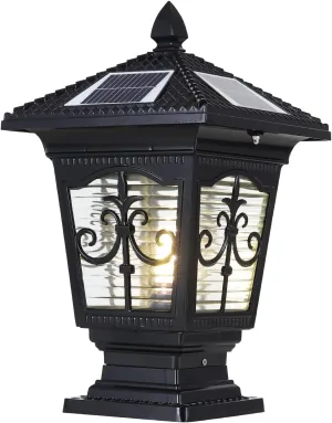 LED Solar Post Cap Lamp, IP65 Waterproof Post Light Outdoor Remote Control Dimmable Pillar Lights Aluminum Outdoor Column Light, 17.3" X 9.8" Pillar Pedestal Lantern for Garden Fence