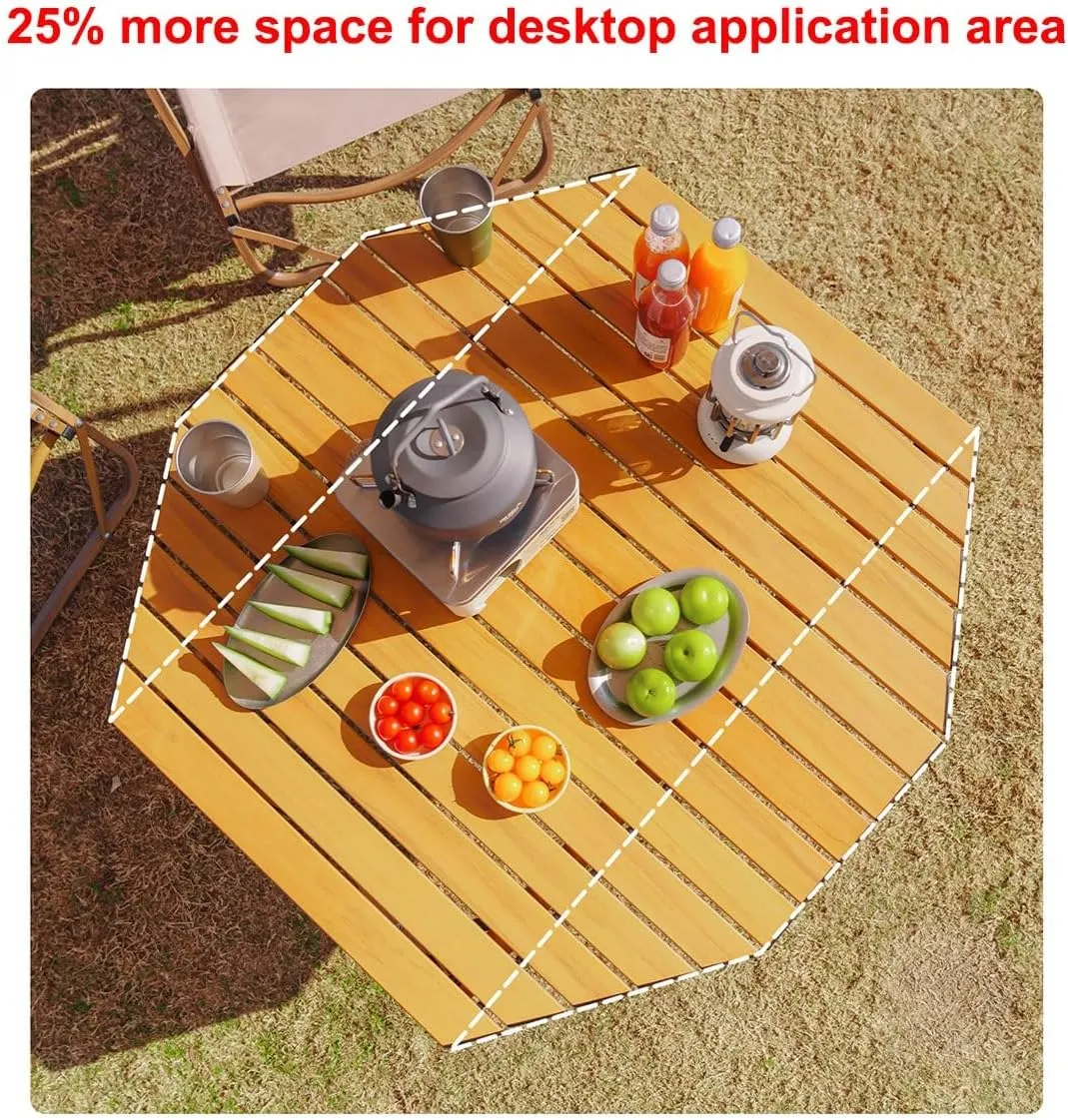 LEIYTFE Octagonal Camping Table Foldable,Aluminium Alloy Roll Up Desktop Camping Accessories,with Carry Bag Picnic Fishing Side Table(Table 4 Chairs)