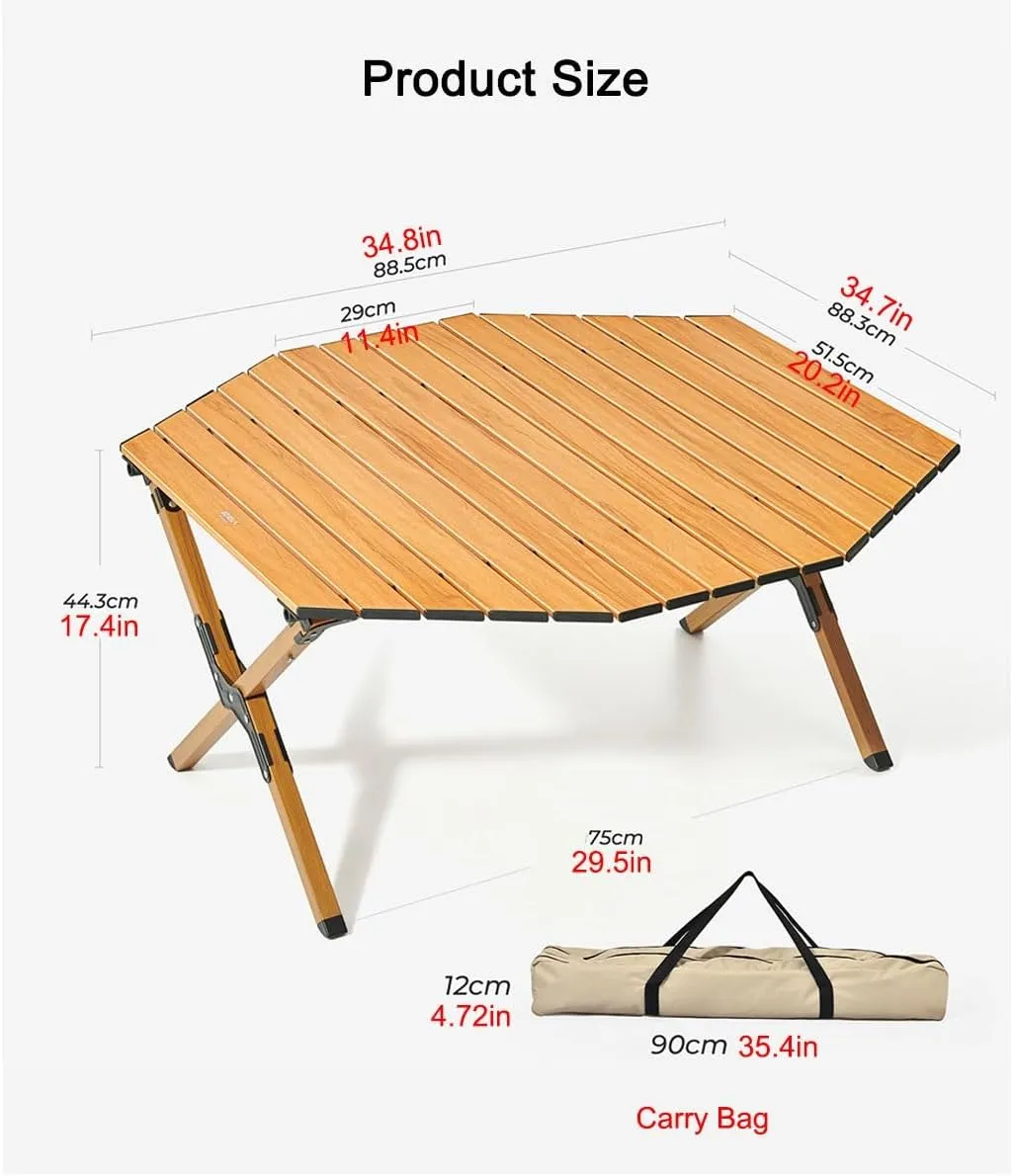 LEIYTFE Octagonal Camping Table Foldable,Aluminium Alloy Roll Up Desktop Camping Accessories,with Carry Bag Picnic Fishing Side Table(Table 4 Chairs)
