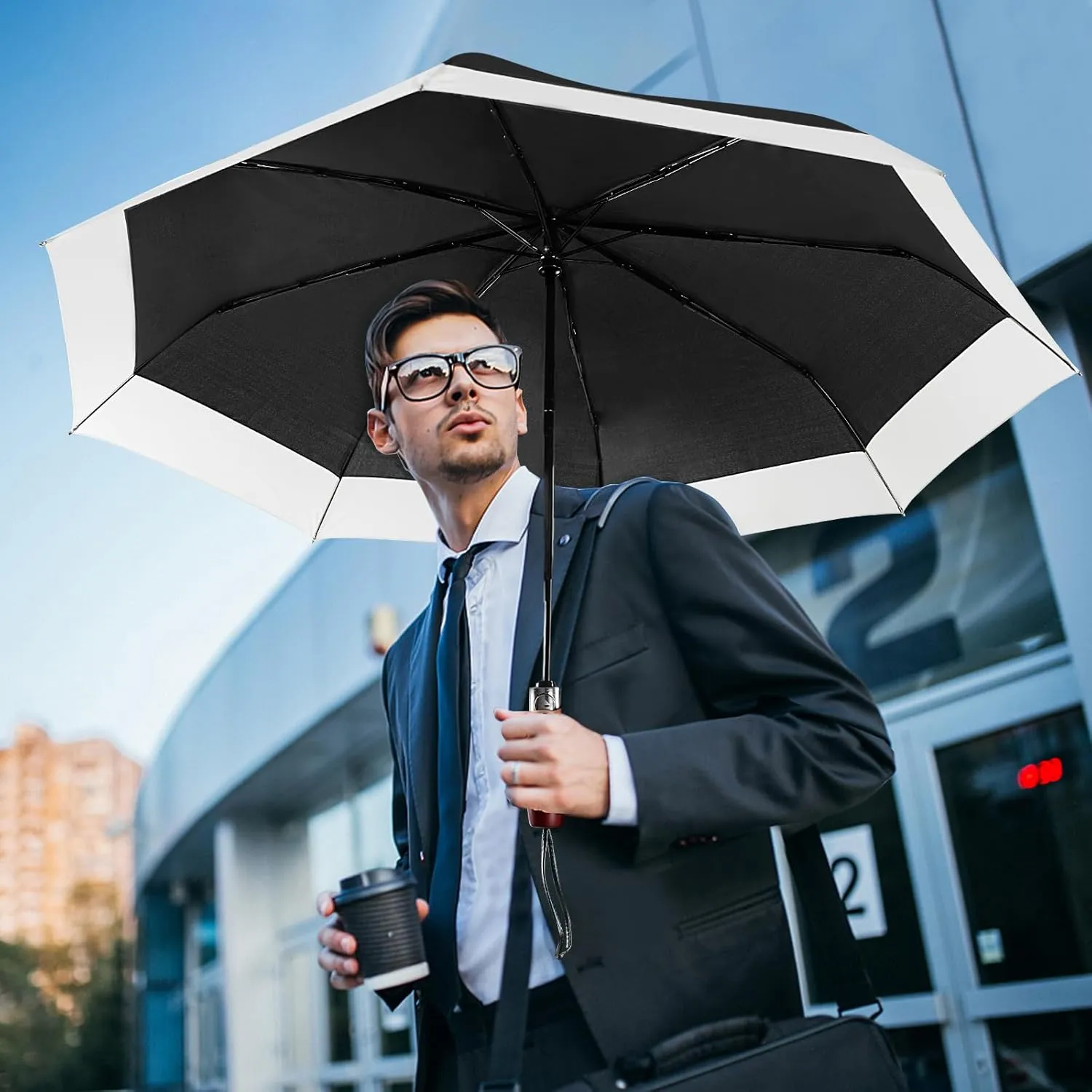 Lejorain Compact Golf Umbrella Large - 54inch Travel Big Portable Automatic Folding Umbrella Windproof for Men Heavy Duty 210T Dupont Teflon Coated Umbrella for Rain