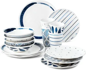 Lenox 895323 Blue Bay Melamine 16-Piece Dinnerware Set, Lightweight Melamine Material