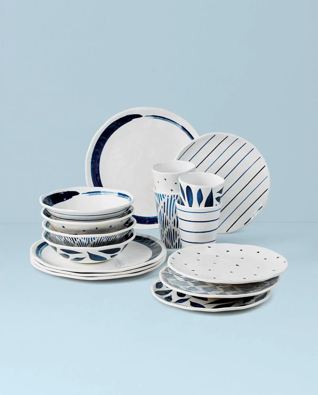 Lenox 895323 Blue Bay Melamine 16-Piece Dinnerware Set, Lightweight Melamine Material