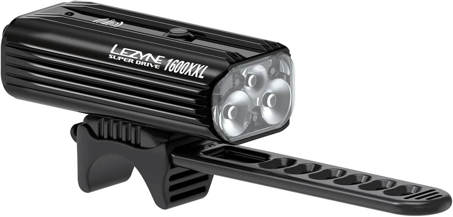 LEZYNE Super Drive Bicycle USB Rechargeable IPX7 White LED Front Light with Multiple Solid & Flash Modes | Integrated Silicone Rubber Strap Mount | Smart Connect | 1600/1800 Lumens Options