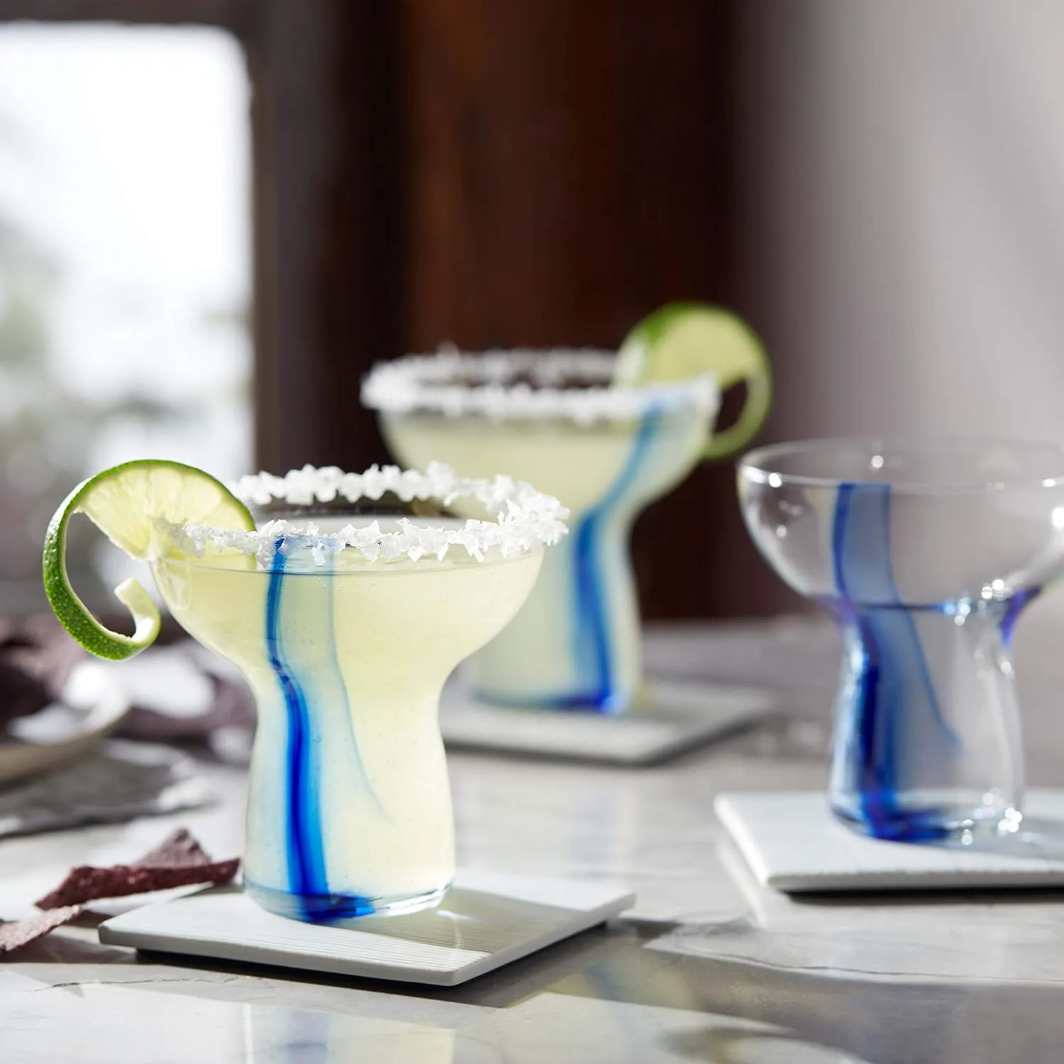 Libbey Blue Ribbon Stemless Margarita Glasses, Shallow Bowl Lightweight Margarita Glasses Set of 6, Margarita Set for Parties