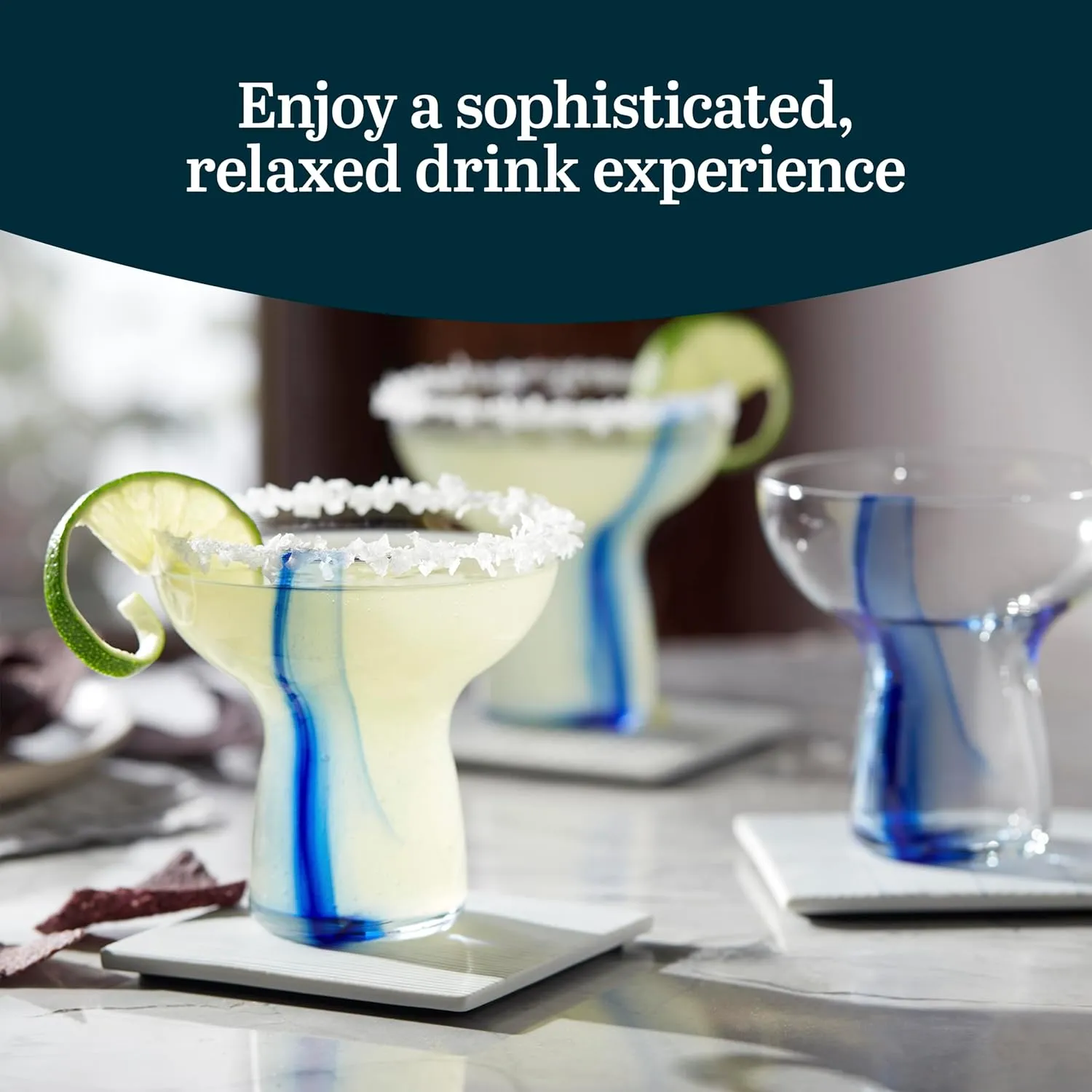 Libbey Blue Ribbon Stemless Margarita Glasses, Shallow Bowl Lightweight Margarita Glasses Set of 6, Margarita Set for Parties