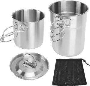 Lightweight 304 Stainless Steel Camping Cookware Set with Stable Handle Design Non Stick Lightweight Pot Pan Kettle Set for Hiking Backpacking Outdoor Cooking