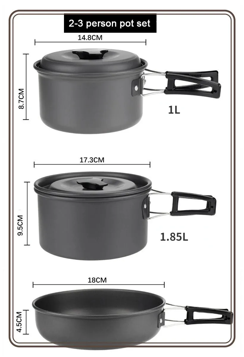 Lightweight and Portable Camping Cookware Set for 1-7 Persons