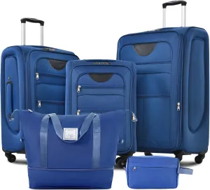 Lightweight Expandable Softside Luggage Sets 3 Piece, Large Capacity Travel Suitcase with Spinner Wheel, TSA Lock, Easy Access Design and Adjustable Telescoping Handle (Blue)