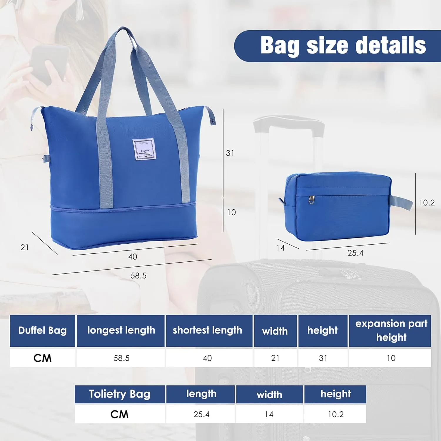 Lightweight Expandable Softside Luggage Sets 3 Piece, Large Capacity Travel Suitcase with Spinner Wheel, TSA Lock, Easy Access Design and Adjustable Telescoping Handle (Blue)