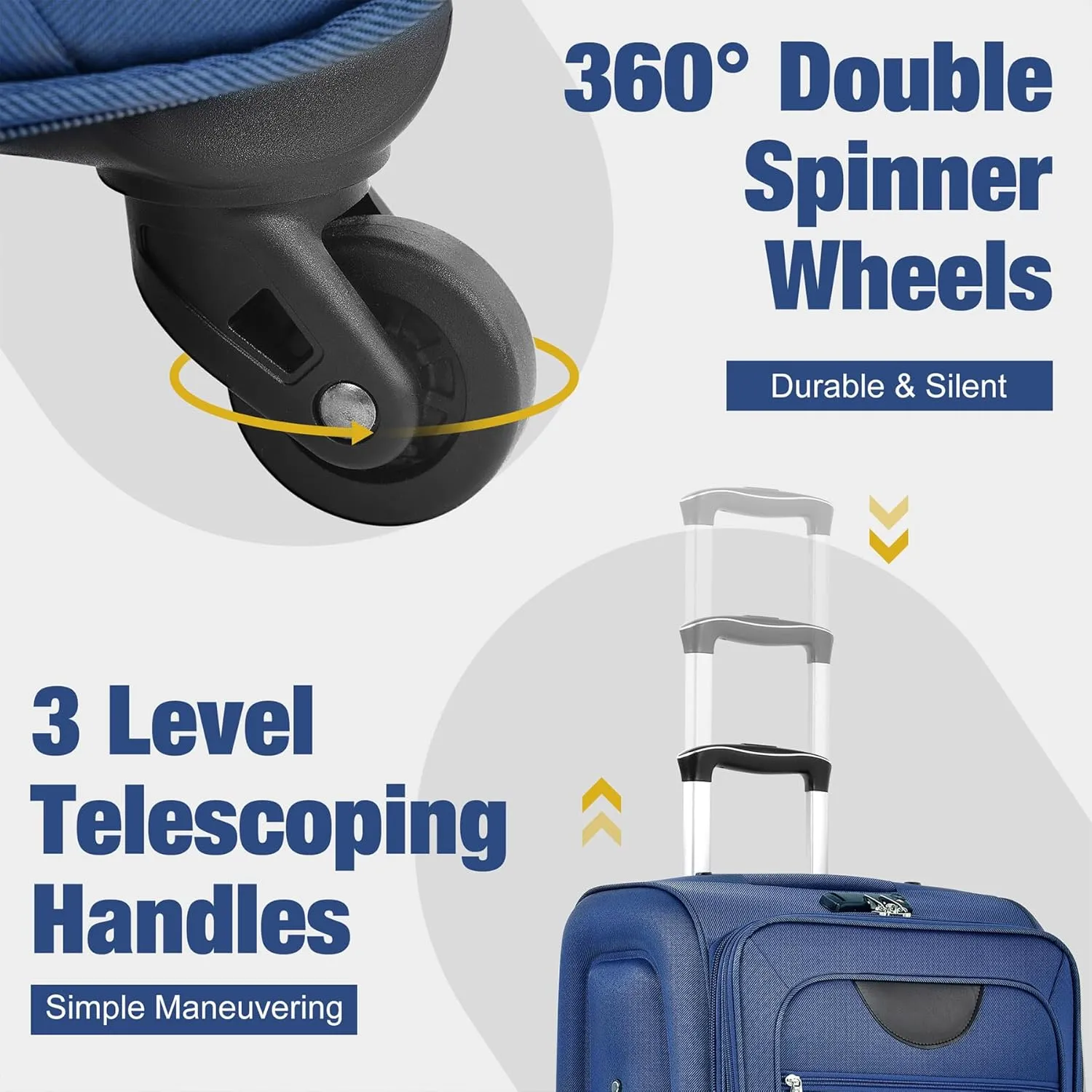 Lightweight Expandable Softside Luggage Sets 3 Piece, Large Capacity Travel Suitcase with Spinner Wheel, TSA Lock, Easy Access Design and Adjustable Telescoping Handle (Blue)