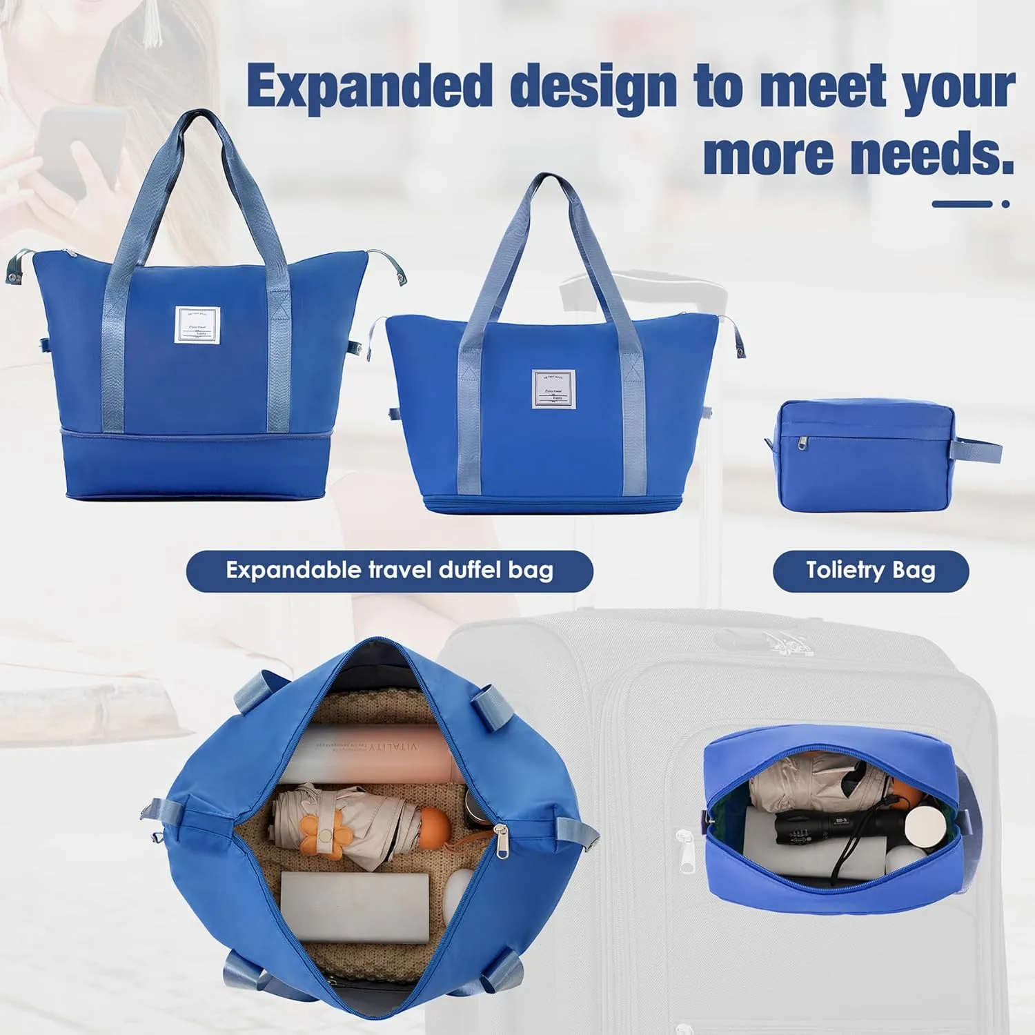 Lightweight Expandable Softside Luggage Sets 3 Piece, Large Capacity Travel Suitcase with Spinner Wheel, TSA Lock, Easy Access Design and Adjustable Telescoping Handle (Blue)
