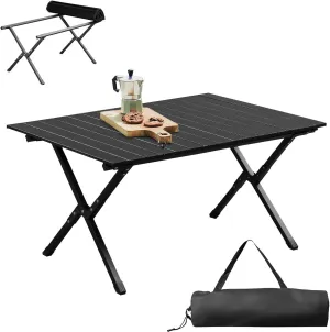 Lightweight Folding Camping Table, Roll Up Portable Design Carbon Steel 34x24 Inch Black