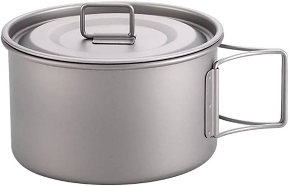 Lightweight Titanium Pot Pan Set for Camping | Outdoor Cookware with Folding Handle | Ideal for Hiking and Picnics(450ml)