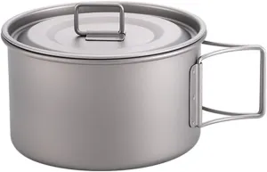 Lightweight Titanium Pot Pan Set for Camping | Outdoor Cookware with Folding Handle | Ideal for Hiking and Picnics(450ml)