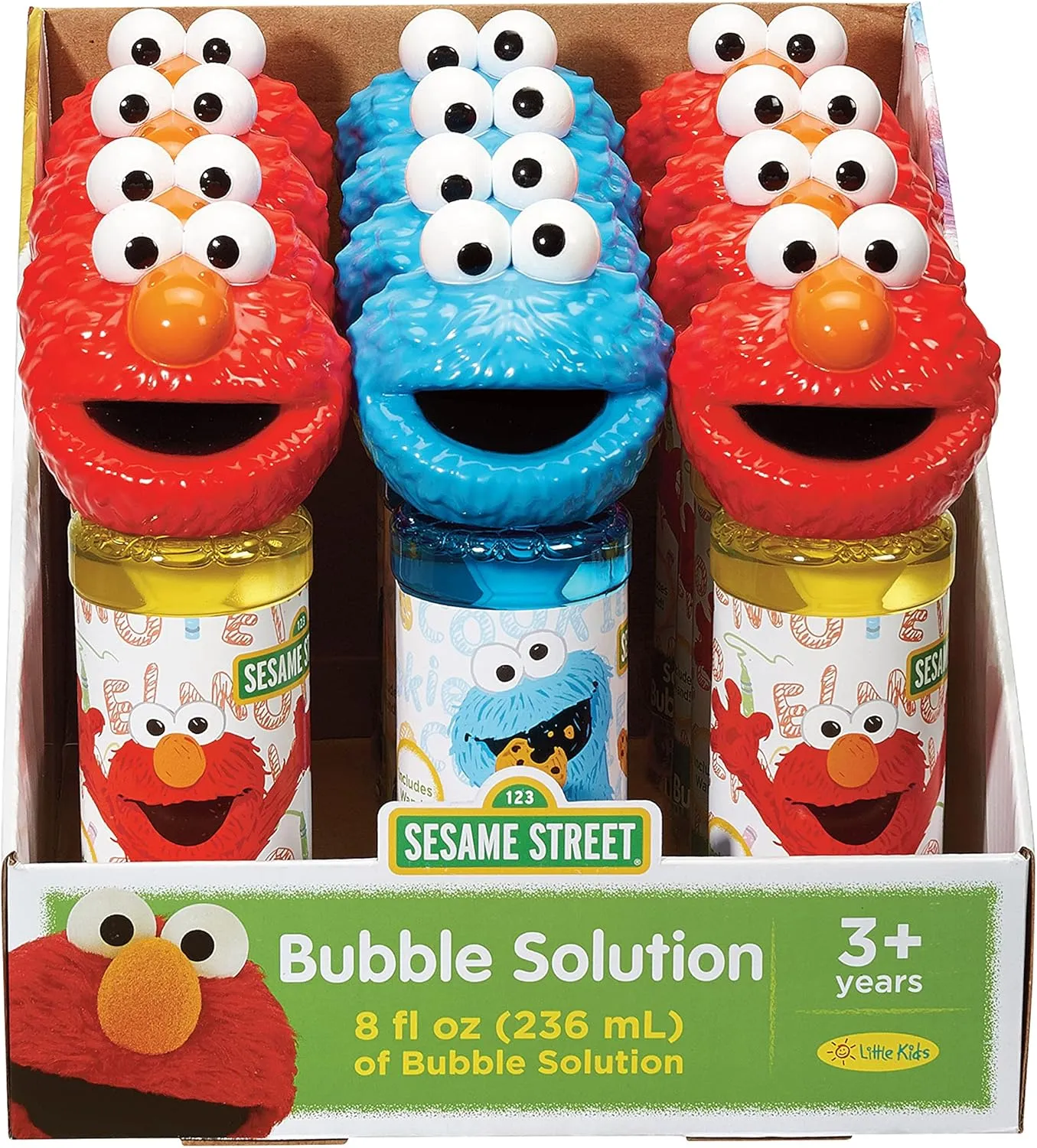 Little Kids Sesame Street Elmo & Cookie Monster 8oz Bubbles & Wand Character Party Favor Pack, 12 Pack,Red/Blue