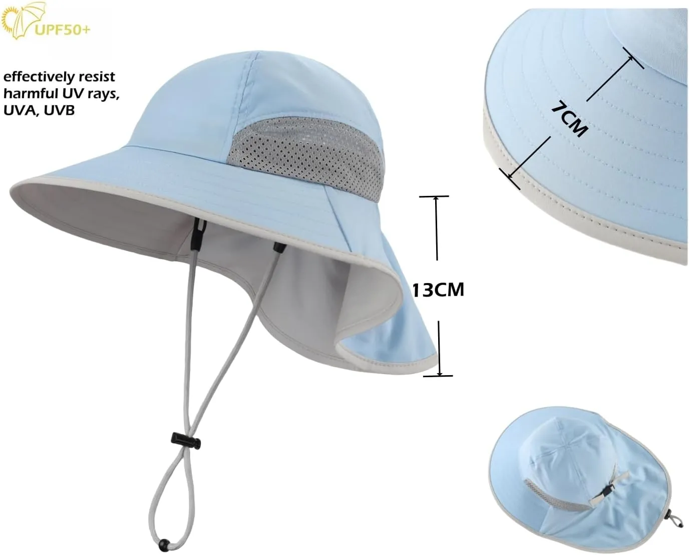 LLmoway Kids Beach Hat Boys Girls UPF50  Breathable Sun Hats with Flap for Toddler Kid Summer Outdoor Hiking Fishing 2-6Years