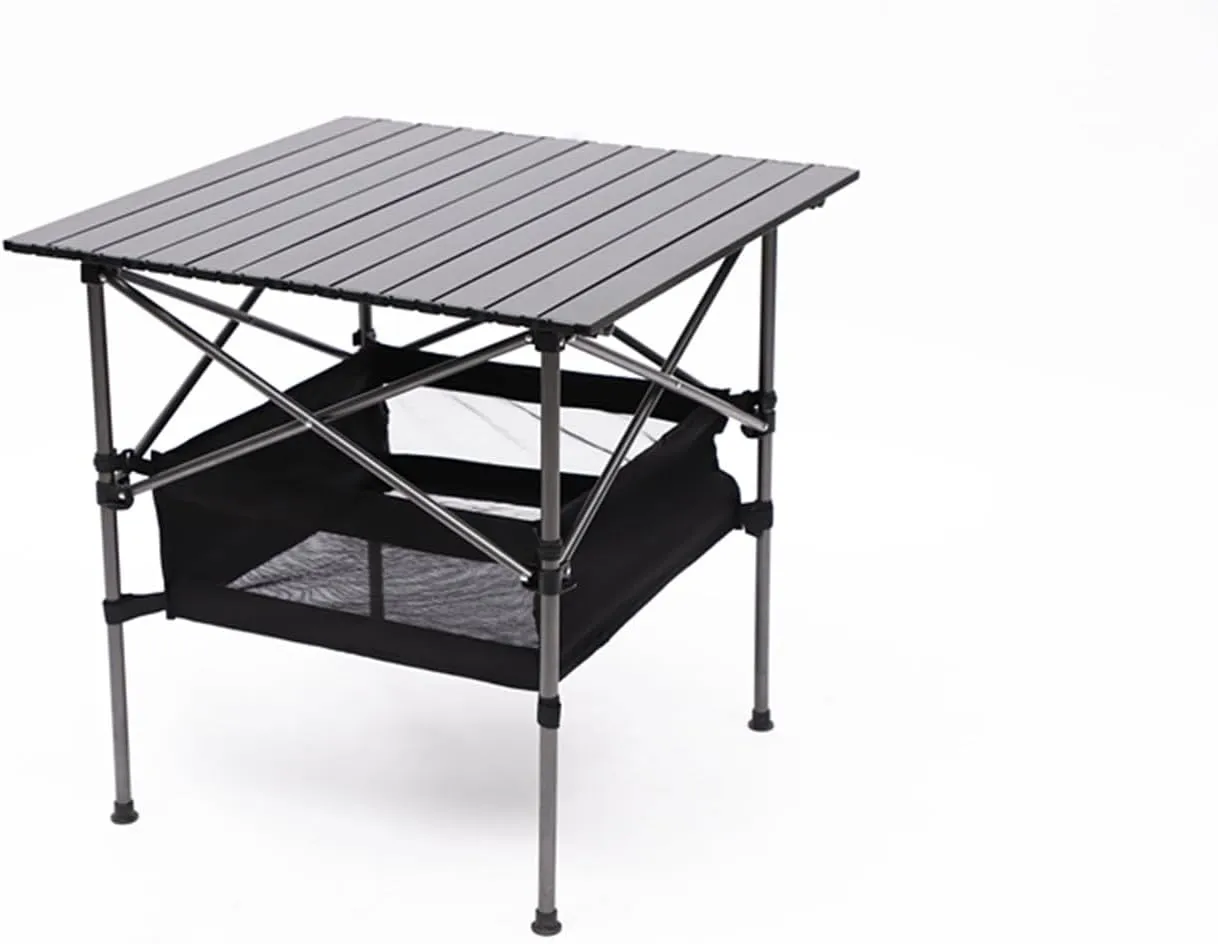 LLS Folding Outdoor Table with Carrying Bag, Lightweight Aluminum Roll-up Rectangular Table Camping Table for Indoor, Outdoor Camping, Picnics and BBQ, 27.56" X 27.56" X 27.56", Black
