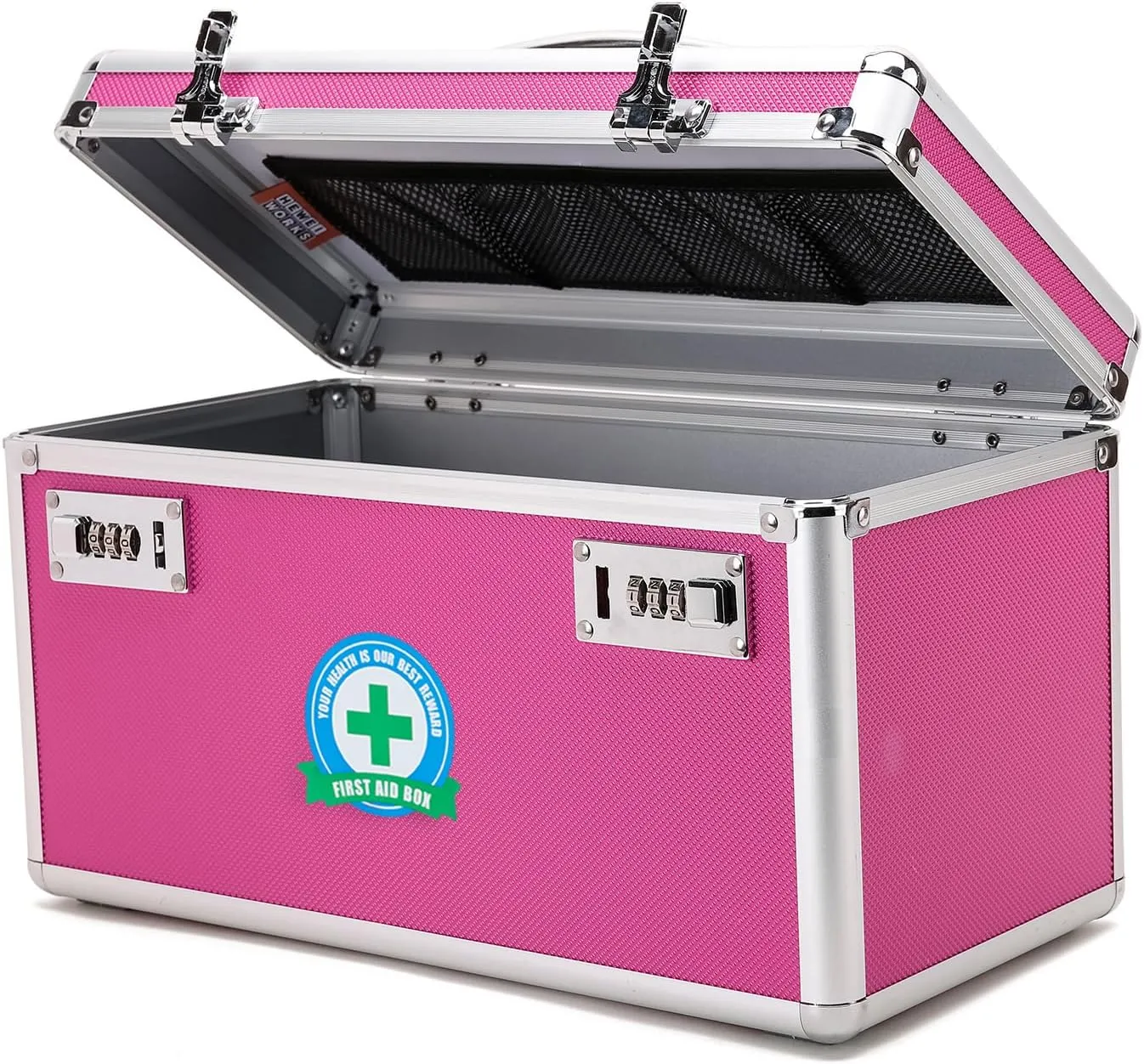 Lockable Medication Box with Portable Storage Case, 14.2''x 7.2''x 8.2'', Childproof Medicine Lock Organizer, Locking Box for Secure Cash, Jewelry, ID Documents (Pink/Large)