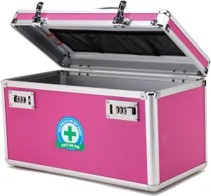 Lockable Medication Box with Portable Storage Case, 14.2''x 7.2''x 8.2'', Childproof Medicine Lock Organizer, Locking Box for Secure Cash, Jewelry, ID Documents (Pink/Large)