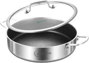LOLYKITCH Tri-Ply Stainless Steel 10 Inch Non-Stick Deep Frying Pan with Lid,Sauté Pan,Induction Cooking Pan, Dishwasher and Oven Safe.