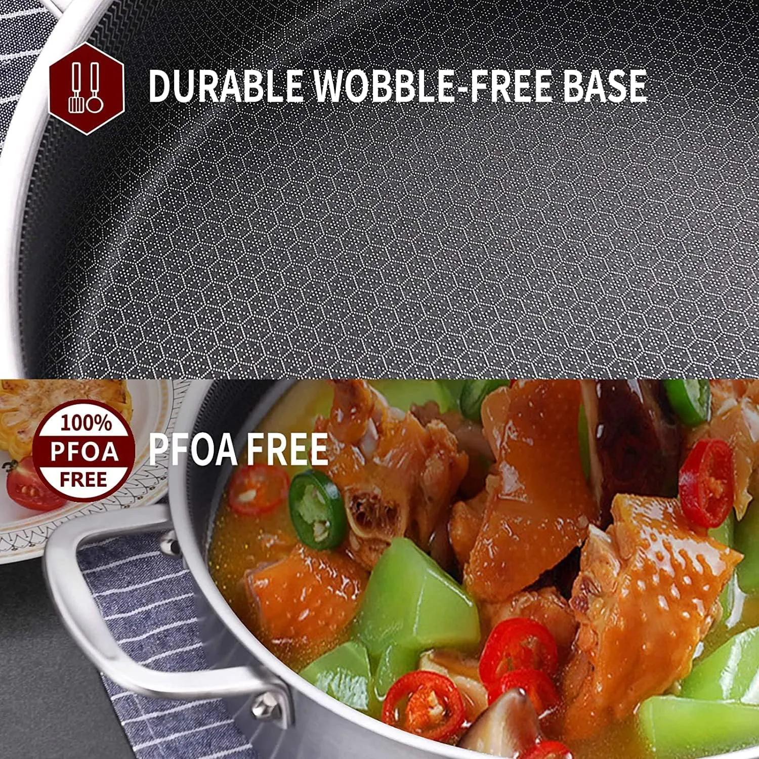 LOLYKITCH Tri-Ply Stainless Steel 10 Inch Non-Stick Deep Frying Pan with Lid,Sauté Pan,Induction Cooking Pan, Dishwasher and Oven Safe.