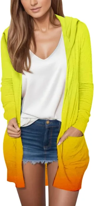 Long Cardigans Sweaters for Women, 2024 Fall Lightweight Trendy Casual Comfy, Open Front Hooded Cardigans with Pocket