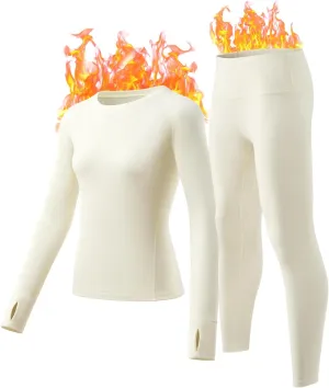 Long Johns for Women Thermal Underwear Soft Fleece Lined Base Layer Set Pajama Set Thermal Top Bottom for Cold Weather