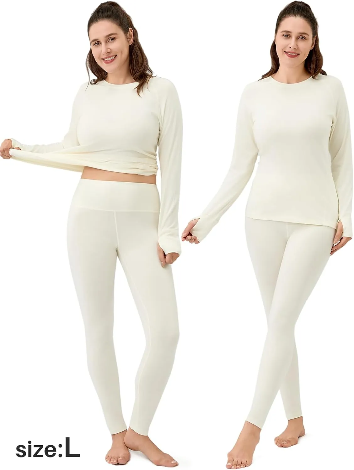 Long Johns for Women Thermal Underwear Soft Fleece Lined Base Layer Set Pajama Set Thermal Top Bottom for Cold Weather