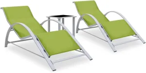 Lounge Chairs for Outside,Outdoor Lounge Chair,Sun Loungers 2 pcs with Table Aluminum GreenIdeal for Garden, Patio, Camping