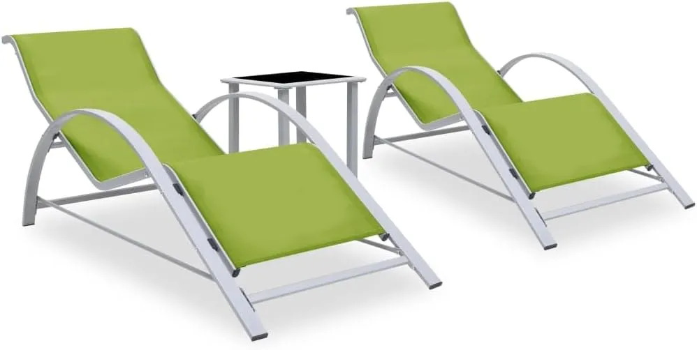 Lounge Chairs for Outside,Outdoor Lounge Chair,Sun Loungers 2 pcs with Table Aluminum GreenIdeal for Garden, Patio, Camping