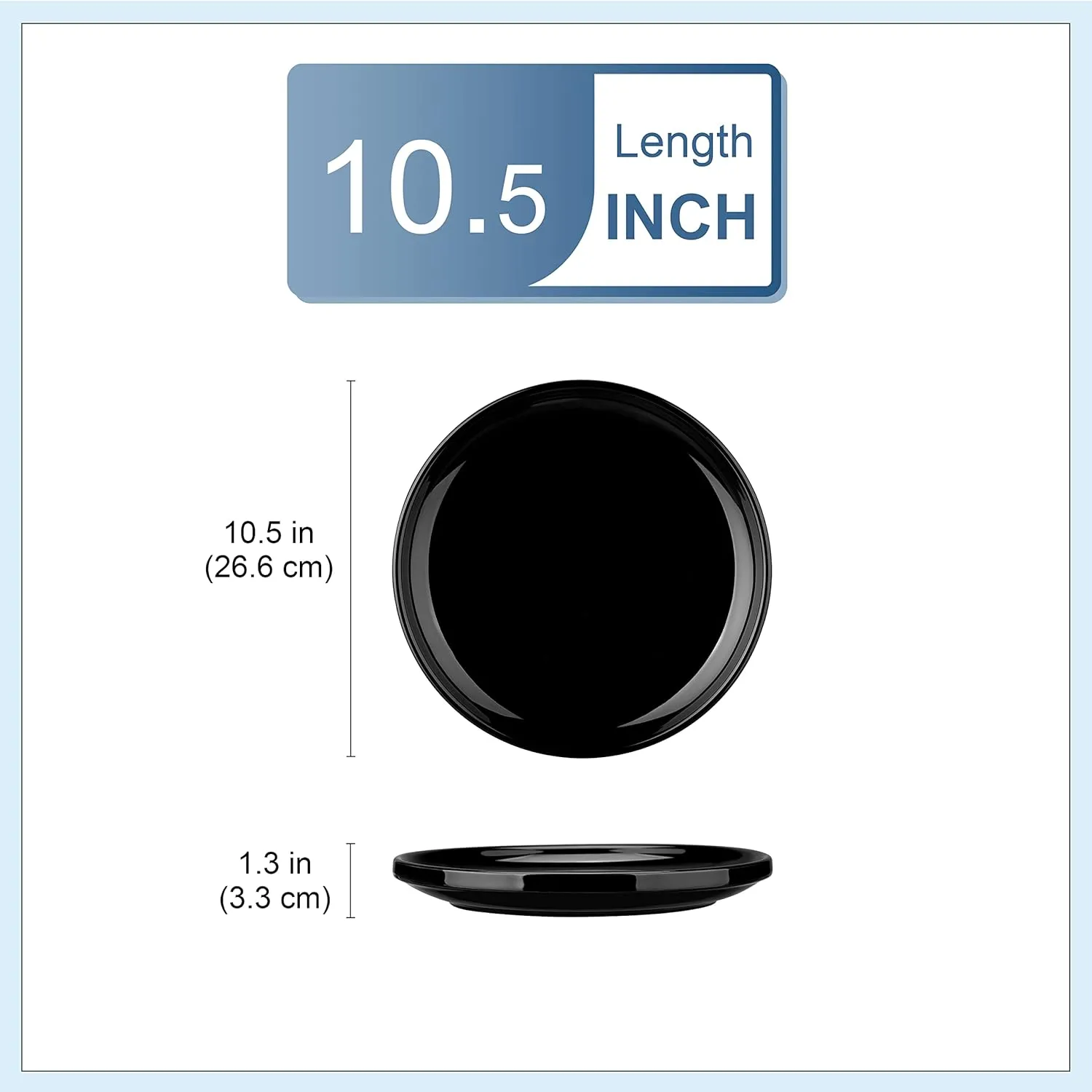 LOVECASA Black Plates Dinner Plates Set of 6, 10.5 Inch Salad Plates Set Ceramic Plates with Lipped Edges, Microwave and Dishwasher Safe